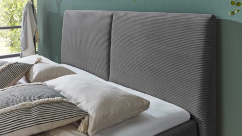 Bettgestell comfortmaster besser sitzen, liegen, leben aus Stoff in Grau Comfortmaster Polsterbettgestell grauer Breitcord Poso 60 & schwarze Metallfüße - Liegefläche ca. 180 x 200 cm