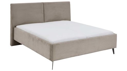 Bettgestell comfortmaster besser sitzen, liegen, leben aus Stoff in Hellbraun Comfortmaster Polsterbettgestell taupefarbener Breitcord Poso 03 & schwarze Metallfüße - Liegefläche ca. 180 x 200 cm