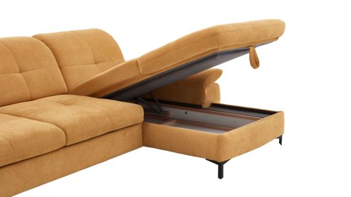 Ecksofa KAWOO aus Stoff in Gelb KAWOO Serie 7178 - Ecksofa bzw. Polsterecke mit Funktionen goldgelbe Chenille XBO 05 – Stellfläche ca. 300 x 203 cm