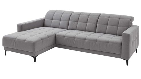 Ecksofa KAWOO aus Stoff in Grau KAWOO Serie 8334 - Ecksofa silbergrauer Webstoff DRL 69 & schwarze Metallfüße S11 - Stellfläche ca. 187 x 273 cm