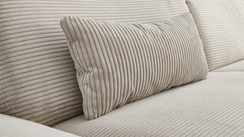 Ecksofa KAWOO aus Stoff in Hellgrau KAWOO Serie 7544 - Ecksofa mit Kopfteilverstellung hellgrauer Breitcord GCT 9 - Stellfläche ca. 326 x 187 cm