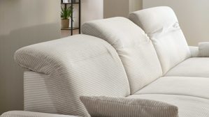 Ecksofa KAWOO aus Stoff in Hellgrau KAWOO Serie 7544 - Ecksofa mit Kopfteilverstellung hellgrauer Breitcord GCT 9 - Stellfläche ca. 326 x 187 cm