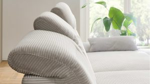 Ecksofa KAWOO aus Stoff in Hellgrau KAWOO Serie 7544 - Ecksofa mit Kopfteilverstellung hellgrauer Breitcord GCT 9 - Stellfläche ca. 326 x 187 cm