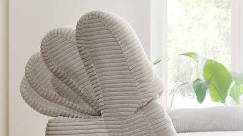 Ecksofa KAWOO aus Stoff in Hellgrau KAWOO Serie 7544 - Ecksofa mit Kopfteilverstellung hellgrauer Breitcord GCT 9 - Stellfläche ca. 326 x 187 cm