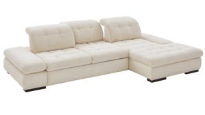 Ecksofa KAWOO aus Stoff in Weiß KAWOO Serie Santa Lucia - Ecksofa bzw. Polstermöbel cremeweißer Breitcord & schwarze Holzfüße - Stellfläche ca. 305 x 199 cm
