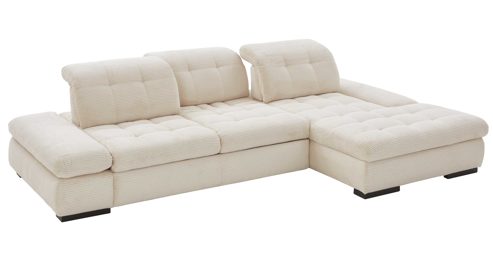 Ecksofa KAWOO aus Stoff in Weiß KAWOO Serie Santa Lucia - Ecksofa bzw. Polstermöbel cremeweißer Breitcord & schwarze Holzfüße - Stellfläche ca. 305 x 199 cm