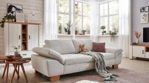 Dreisitzer Megapol aus Stoff in Beige Polsterprogramm VS-MP1028 - Dreisitzer naturfarbener Cord & Buchenholzfüße - Länge ca. 236 cm