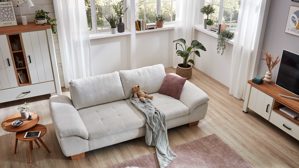 Dreisitzer Megapol aus Stoff in Beige Polsterprogramm VS-MP1028 - Dreisitzer naturfarbener Cord & Buchenholzfüße - Länge ca. 236 cm