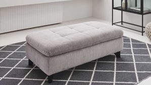 Polsterhocker Megapol aus Stoff in Grau Polsterprogramm VS-MP1028 - XXL-Hocker grauer Cordbezug & schwarze Metallfüße - ca. 135 x 63 cm