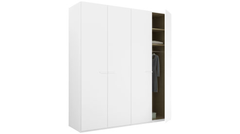 Kleiderschrank Rauch aus Holz in Weiß rauch ORANGE Schranksystem Skat - Kleiderschrank mit Inneneinteilung Alpinweiß - vier Türen, Breite ca. 201 cm