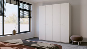 Kleiderschrank Rauch aus Holz in Weiß rauch ORANGE Schranksystem Skat - Kleiderschrank mit Inneneinteilung Alpinweiß - vier Türen, Breite ca. 201 cm