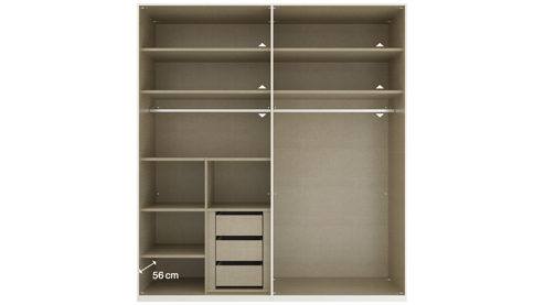 Kleiderschrank Rauch aus Holz in Weiß rauch ORANGE Schranksystem Skat - Kleiderschrank mit Inneneinteilung Alpinweiß - vier Türen, Breite ca. 201 cm