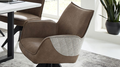 Vierfußstuhl MIVIVO aus Kunstfaser in Braun MIVIVO Wohnprogramm Fresno - Armlehnstuhl mit Drehfunktion zweifarbige Stoffkombination & schwarzes Metall