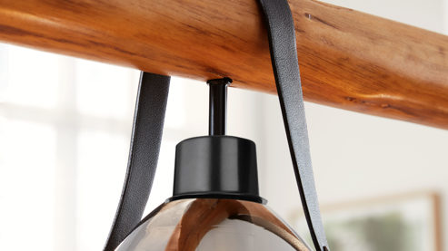 Pendelleuchte Interliving aus Glas in Grau Interliving Leuchten Serie 9332 - Hängeleuchte Rauchglas & Mattschwarz – Länge ca. 100 cm