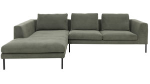 Ecksofa Roomio® aus Stoff in Grün Roomio® No. 4101- Ecksofa olivgrüner Feincord & schwarze Metallfüße 384 - Stellfläche ca. 201 x 301 cm