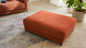 Polsterhocker Roomio® aus Stoff in Orange Roomio® No. 4103 - XXL-Polsterhocker rostfarbener Cord & Metallfüße 1116 MFSM - ca. 90 x 120 cm