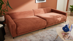 Zweisitzer Roomio® aus Stoff in Orange Roomio® No. 4103 - Zweisitzer rostfarbener Cord & Metallfüße 1116 MFSM - Länge ca.  194 cm