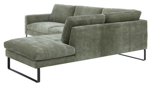 Ecksofa Roomio® aus Stoff in Grün Roomio® No. 4105 - Ecksofa schildkrötenfarbener Bezug Monty & schwarze Kufenfüße 256 MK - Stellfläche ca. 278 x 221 cm