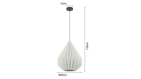 Pendelleuchte Roomio® aus Karton / Papier / Pappe in Weiß Roomio® Lampen No. 9808 - Hängelampe weißes Papier - Durchmesser ca. 45 cm