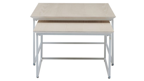 Couchtisch-Set Roomio® aus Holz in Weiß Roomio No. 2000 - quadratisches Couchtisch-Set weiß gewaschene Esche & weißes Metall - zweiteilig