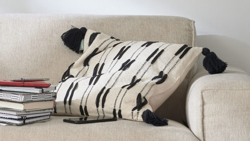 Kissenbezug /-hülle Roomio® aus Stoff in Schwarz Roomio® Kissenhülle No. 9409 beige & schwarze Baumwolle - ca. 45 x 45 cm