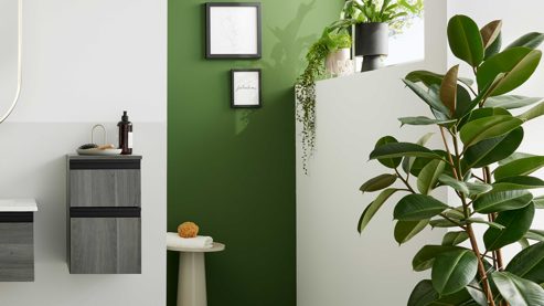 Unterschrank Interliving aus Holz in Grau Interliving Bad Serie 3702 - Unterschrank 7698 mit Ablageplatte graue Cuneo Eiche - zwei Schubladen, Breite ca. 30 cm