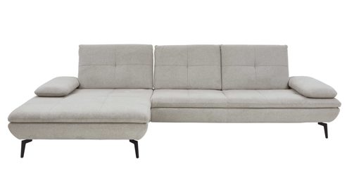 Ecksofa modulmaster aus Stoff in Beige Modulmaster Serie MM-MP1181 - Ecksofa ecrufarbenes Flachgewebe Cyber & schwarze Metallfüße – Stellfläche ca.  188 x 322 cm