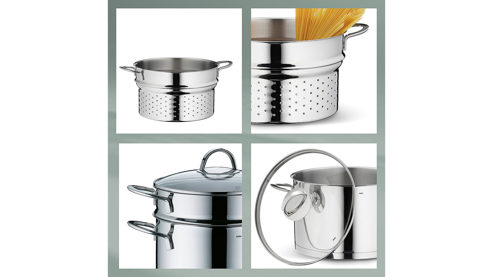 Pasta-/Spargeltopf Kela | keck & lang aus Metall in Edelstahl Pastatopf Cailin Edelstahl & Klarglas - Durchmesser ca. 28 cm