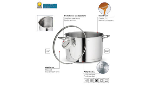 Pasta-/Spargeltopf Kela | keck & lang aus Metall in Edelstahl Pastatopf Cailin Edelstahl & Klarglas - Durchmesser ca. 28 cm