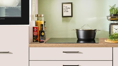 Einbauküche Pino aus Holz in Weiß pino Einbauküche inklusive Einbaugeräte Magnolienweiß - Länge ca. 270 cm