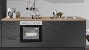 Einbauküche Pino aus Holz in Graphit pino Einbauküche inklusive Einbaugeräte Grafit & Eiche Aviva - Länge ca. 290 cm
