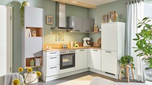 Einbauküche Pino aus Holz in Grau pino Einbauküche inklusive Einbaugeräte Lichtgrau & Achatgrau, Eiche Aviva - Stellfläche ca. 283 x 175 cm