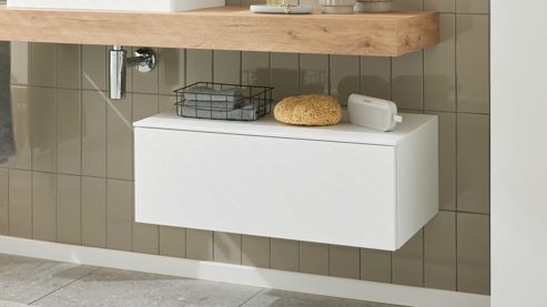 Unterschrank Interliving aus Holz in Weiß Interliving Bad Serie 7490 – Unterschrank-Set Alpinweiß - eine Schublade, Länge ca. 80 cm