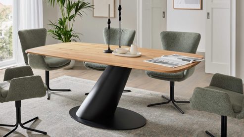 Esstisch Interliving aus Holz in Holzfarben Interliving Esszimmer Serie 5121 – Esstisch Charakter-Eiche & schwarzes Metall – ca. 200 x 100 cm