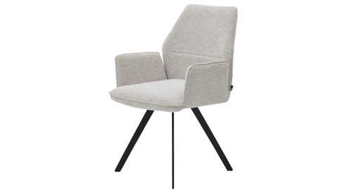 Polsterstuhl Interliving aus Stoff in Weiß Interliving Esszimmer Serie 5102 – Armlehnstuhl V322 leinenfarbener Jacquard Lodge L07 & schwarzes Eisen