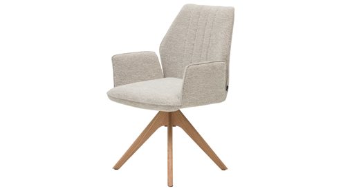 Polsterstuhl Interliving aus Stoff in Weiß Interliving Esszimmer Serie 5102 – Armlehnstuhl Eiche bianco & leinenfarbener Jacquard Lodge L07