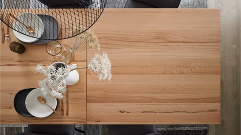 Auszugtisch Interliving aus Holz in Schwarz Interliving Esszimmer Serie 5102 – Auszugtisch V933 Kernbuche & Mattschwarz - ca. 140 - 240 x 90 cm