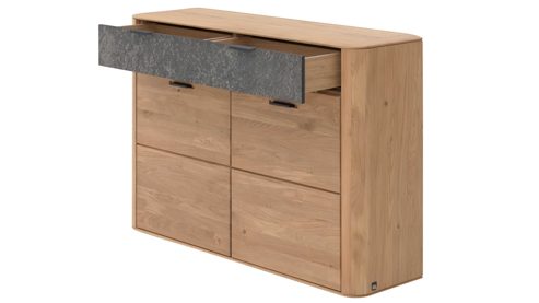 Schuhschrank Interliving aus Holz in Holzfarben Interliving Garderoben Serie 6014 - Schuhschrank Wildeiche & Granitfurnier - zwei Schubladen, zwei Türen, Breite ca. 135 cm