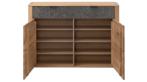 Schuhschrank Interliving aus Holz in Holzfarben Interliving Garderoben Serie 6014 - Schuhschrank Wildeiche & Granitfurnier - zwei Schubladen, zwei Türen, Breite ca. 135 cm