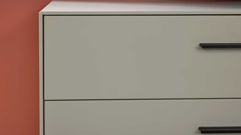 Lowboard Interliving aus Holz in Weiß Interliving Wohnzimmer Serie 2030 PLUS - Lowboard Sahara Creme & Granitfurnier - zwei Schubladen, Länge ca. 200 cm