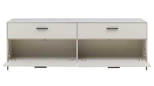 Lowboard Interliving aus Holz in Weiß Interliving Wohnzimmer Serie 2030 PLUS - Lowboard Sahara Creme & Granitfurnier - zwei Schubladen, Länge ca. 180 cm