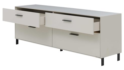 Lowboard Interliving aus Holz in Weiß Interliving Wohnzimmer Serie 2030 PLUS - Lowboard Sahara Creme & Granitfurnier - zwei Schubladen, Länge ca. 200 cm