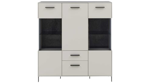 Highboard Interliving aus Holz in Weiß Interliving Wohnzimmer Serie 2030 PLUS - Highboard Sahara Creme & Granitfurnier - drei Türen, zwei Schubladen, Breite ca. 120 cm
