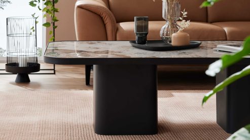 Couchtisch Interliving aus Keramik in Weiß Interliving Couchtisch Serie 6229 marmorfarbene Keramik Calcatta & schwarzer Stahl - ca. 140 x 80 cm