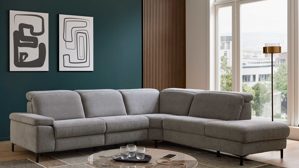 Ecksofa Interliving aus Stoff in Grau Interliving Sofa Serie 4064 - Ecksofa graue Chenille Toni & Fuß W003-01 - Stellfläche ca. 291 x 252 cm