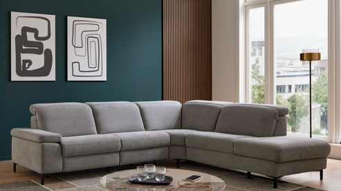 Ecksofa Interliving aus Stoff in Grau Interliving Sofa Serie 4064 - Ecksofa graue Chenille Toni & Fuß W003-01 - Stellfläche ca. 291 x 252 cm