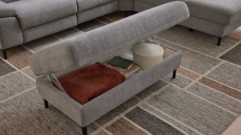 Funktionshocker Interliving aus Stoff in Grau Interliving Sofa Serie 4064 - XXL-Funktionshocker graue Chenille Toni & Fuß W003-01 - ca. 130 x 65 cm