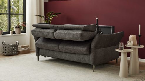 Schlafsofa Interliving aus Stoff in Anthrazit Interliving Schlafsofa Serie 4700 - Schlafsofa 140LÄ anthrazitfarbener Bezug Balu & Aluminiumfüße - Breite ca. 208 cm