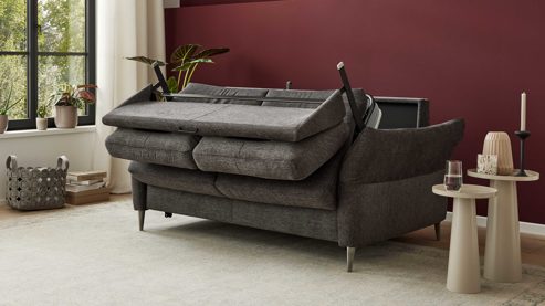 Schlafsofa Interliving aus Stoff in Anthrazit Interliving Schlafsofa Serie 4700 - Schlafsofa 140LÄ anthrazitfarbener Bezug Balu & Aluminiumfüße - Breite ca. 208 cm