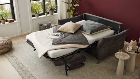 Schlafsofa Interliving aus Stoff in Anthrazit Interliving Schlafsofa Serie 4700 - Schafsofa 120LÄ anthrazitfarbener Bezug Balu & Aluminiumfüße - Breite ca. 188 cm